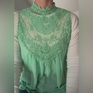 Mint Green Lace Detail Women's Top